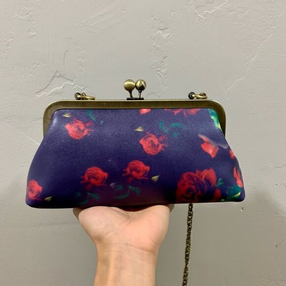 Handmade Genuine Leather Rose Printed Clutch/Shoulder Bag/Crossbody/Evening Bag - Picture 3 of 16